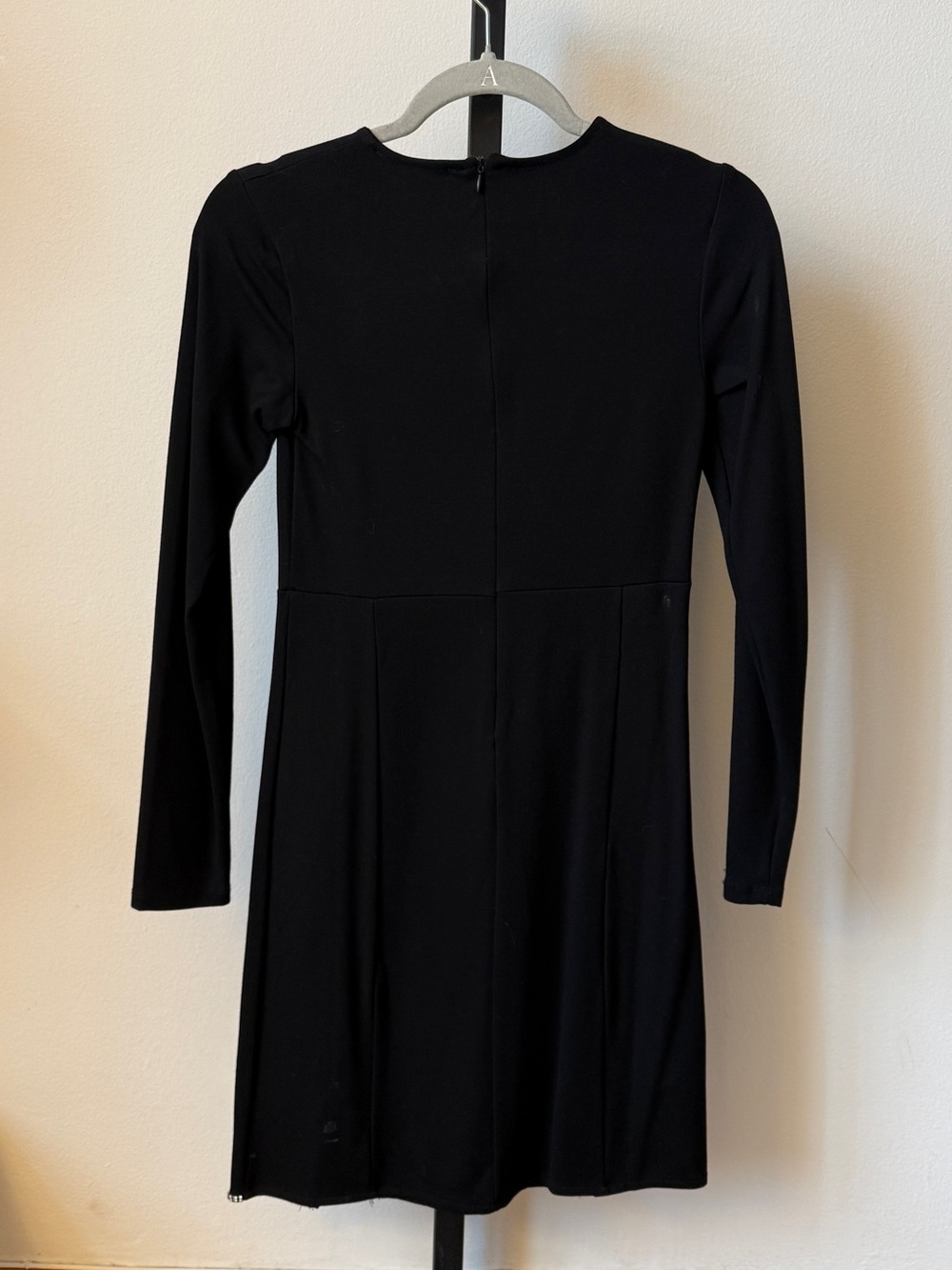 Mango Black Long-Sleeve Mini Dress with Front Slit Embellishments Size Small - Picture 4 of 6